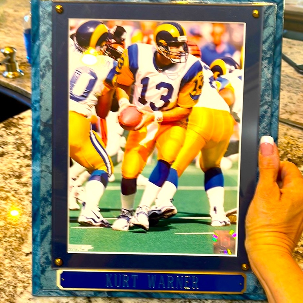 Kurt warner professionally framed photo with engraved name